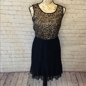 Maison Jules gold sequin black flowy skirt dress